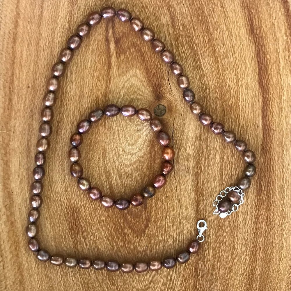 Copper Freshwater Pearl Necklace Set